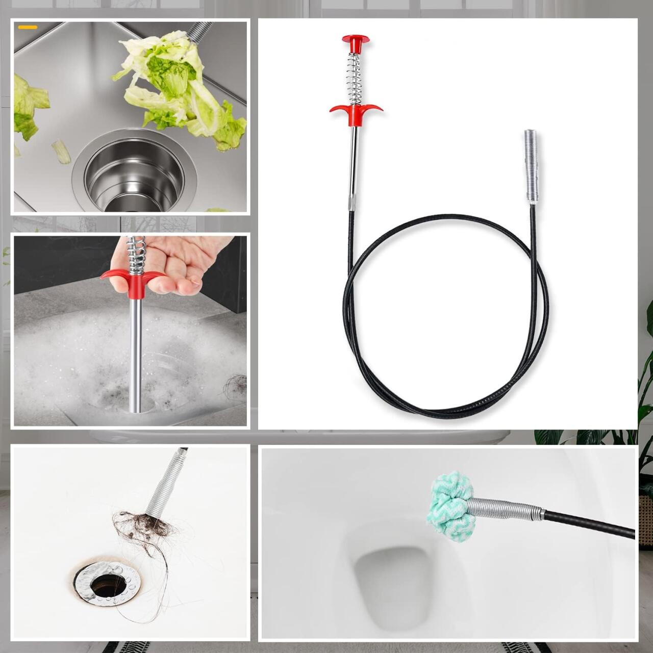 Pack De 2 Desatascador Serpiente de desagüe Fuerte Flexible Para Cocina & Baño